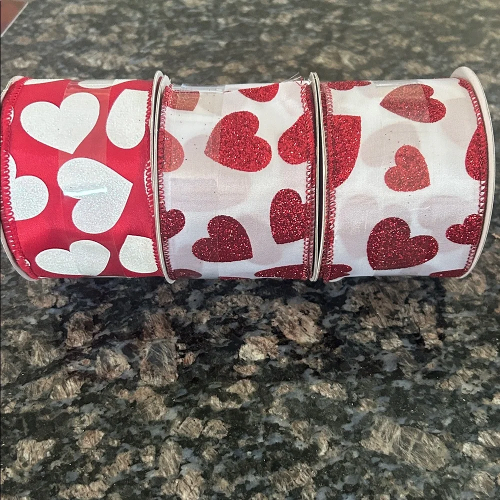 Celebrate It Glittery Red and White Heart Ribbon Trio